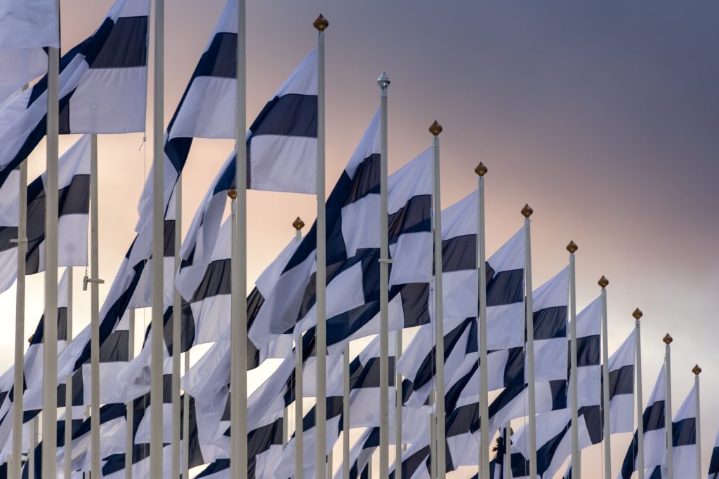 Finnish flags in the wind